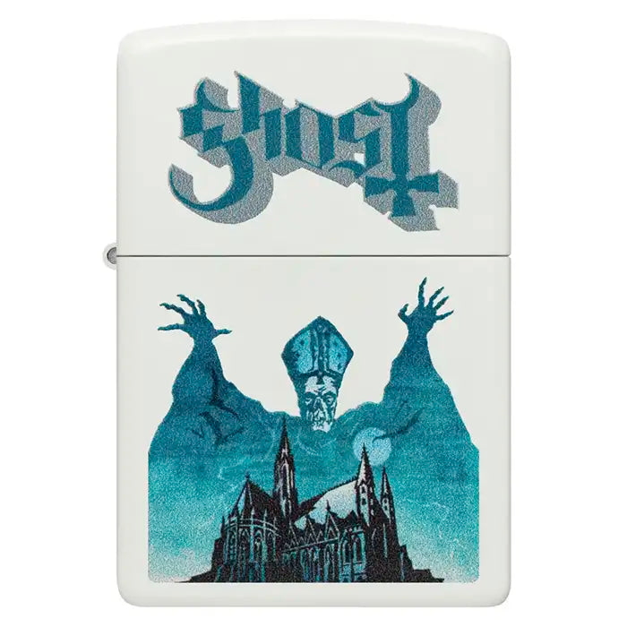Zippo - Ghost "Papa Emeritus over Cathedral" - Biała matowa zapalniczka