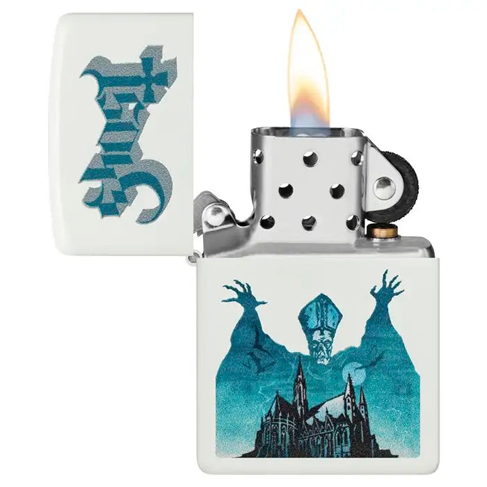 Zippo - Ghost "Papa Emeritus over Cathedral" - Biała matowa zapalniczka