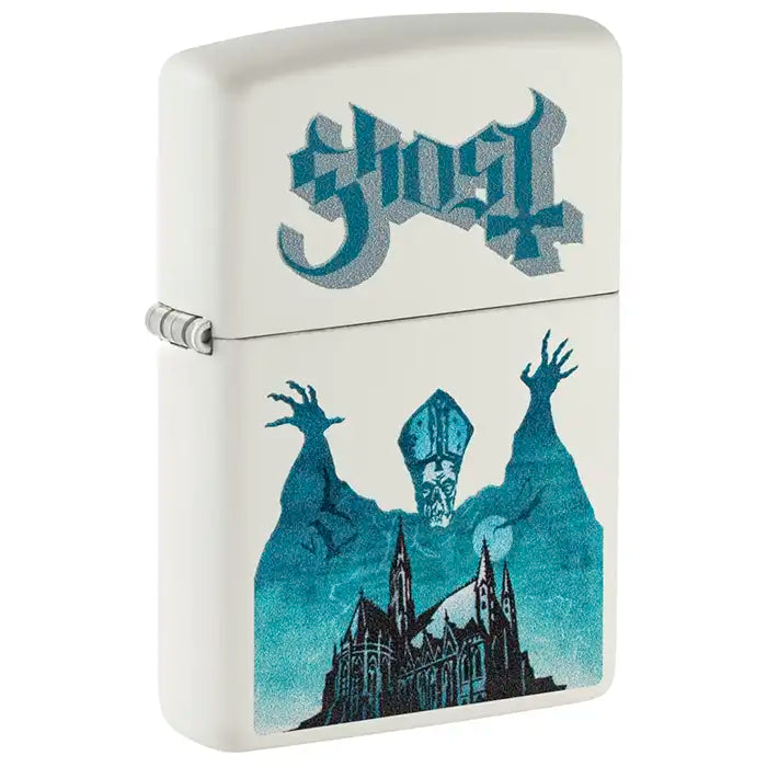 Zippo - Ghost "Papa Emeritus over Cathedral" - Biała matowa zapalniczka
