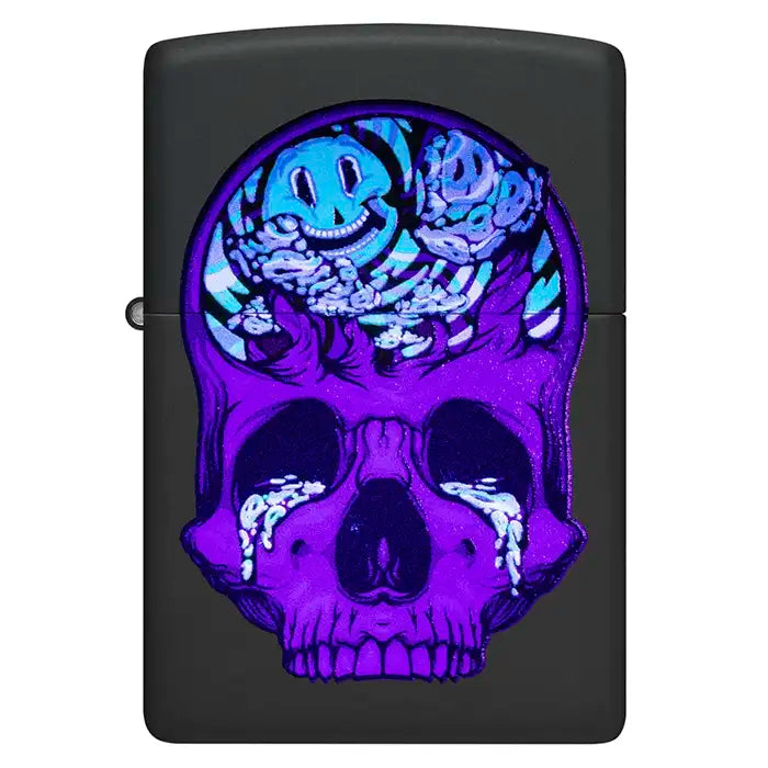 Zapalniczka Zippo — wzór czaszki Blacklight — matowa czarna zapalniczka