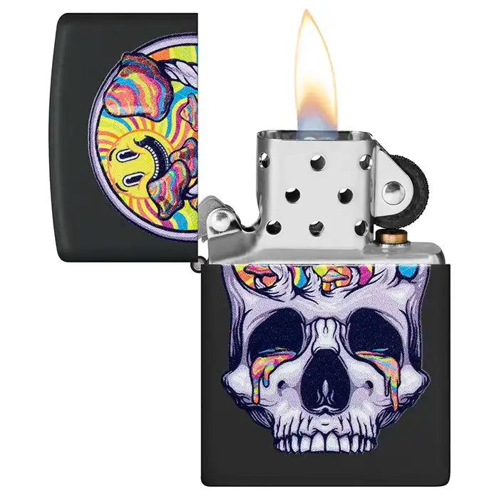 Zapalniczka Zippo — wzór czaszki Blacklight — matowa czarna zapalniczka