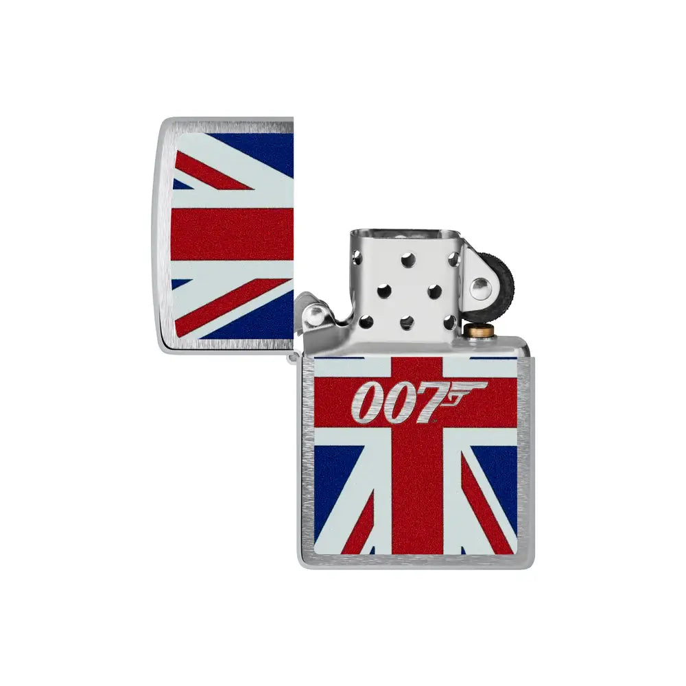 Zippo - Motyw Jamesa Bonda Union Jack - Zapalniczka ze szczotkowanego chromu