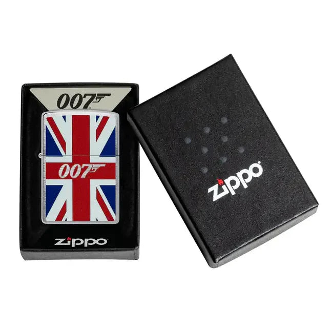 Zippo - Motyw Jamesa Bonda Union Jack - Zapalniczka ze szczotkowanego chromu