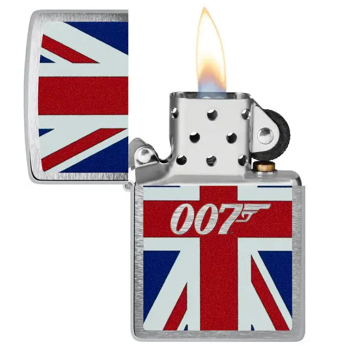 Zippo - Motyw Jamesa Bonda Union Jack - Zapalniczka ze szczotkowanego chromu