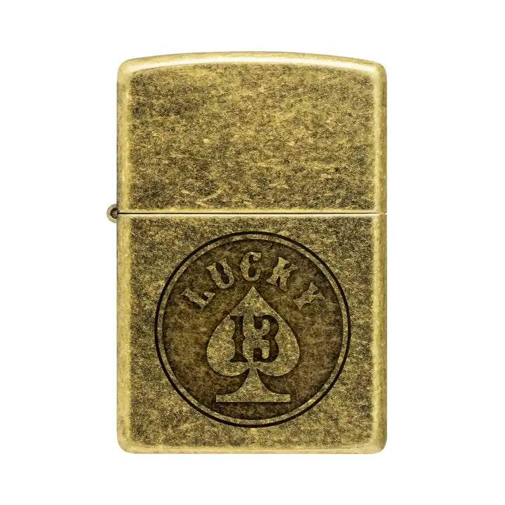 Zippo - Lucky 13 Motif - Zapalniczka z antycznego mosiądzu