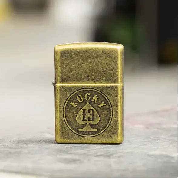 Zippo - Lucky 13 Motif - Zapalniczka z antycznego mosiądzu