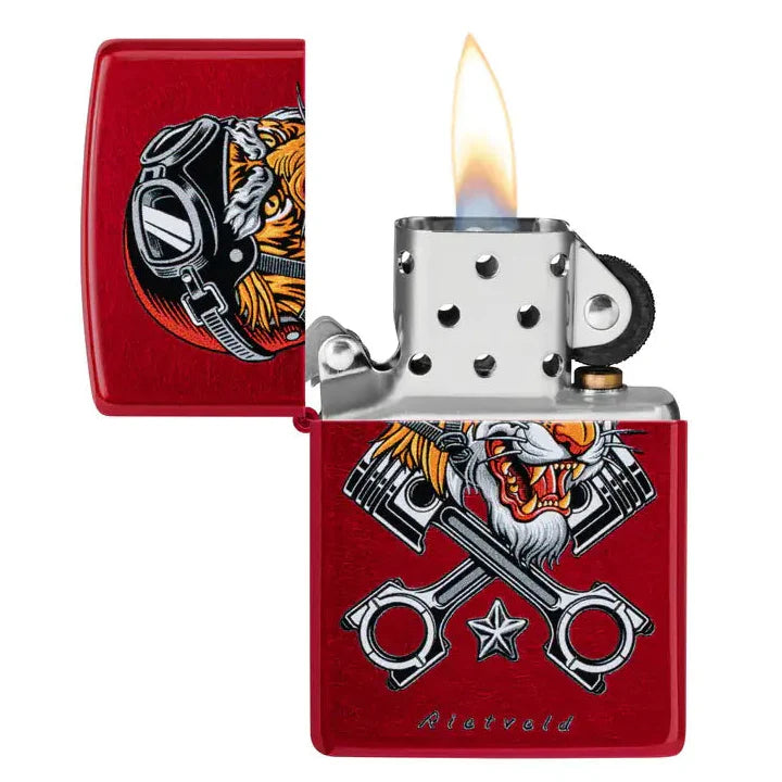 Zippo - Motyw tygrysa Rietveld® - Zapalniczka w kolorze cukierkowej czerwieni