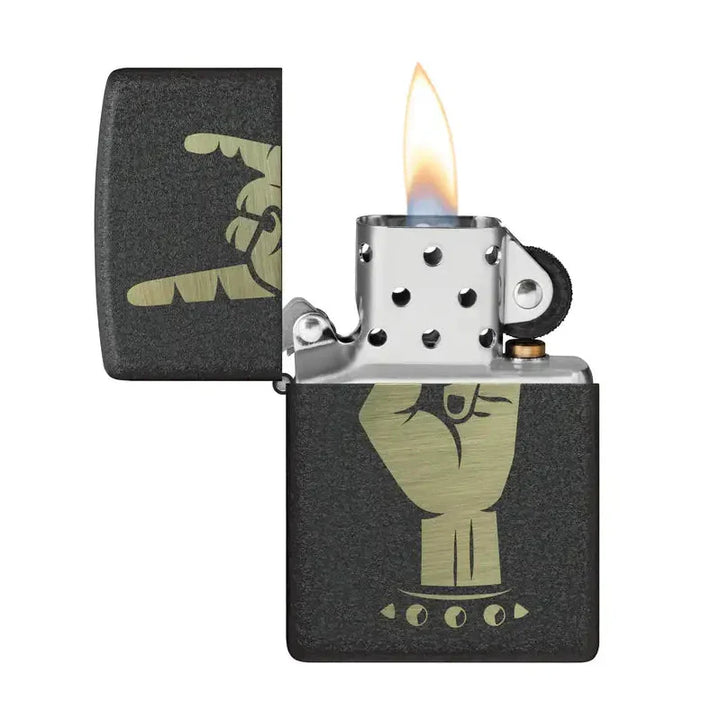 Zippo - Rock On Motif - Czarna zapalniczka Crackle