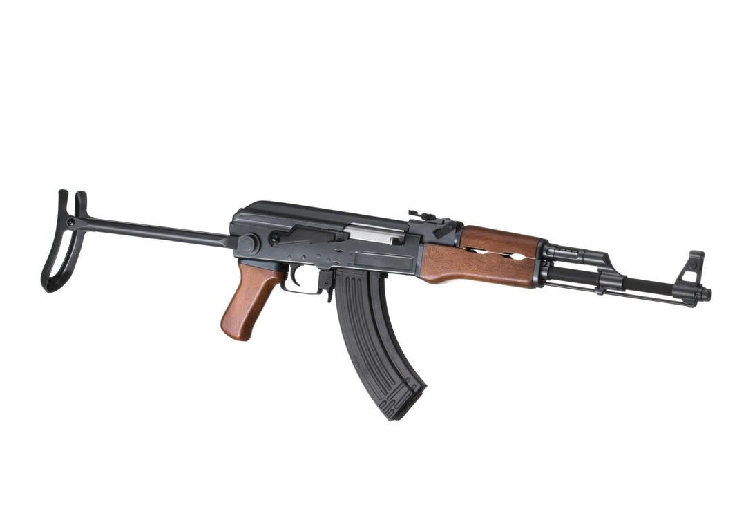 Cyma CM028S AKS47 Elektrisk Softgun m/Foldekolbe - Sort/Brun - venstre side med utfoldet kolbe