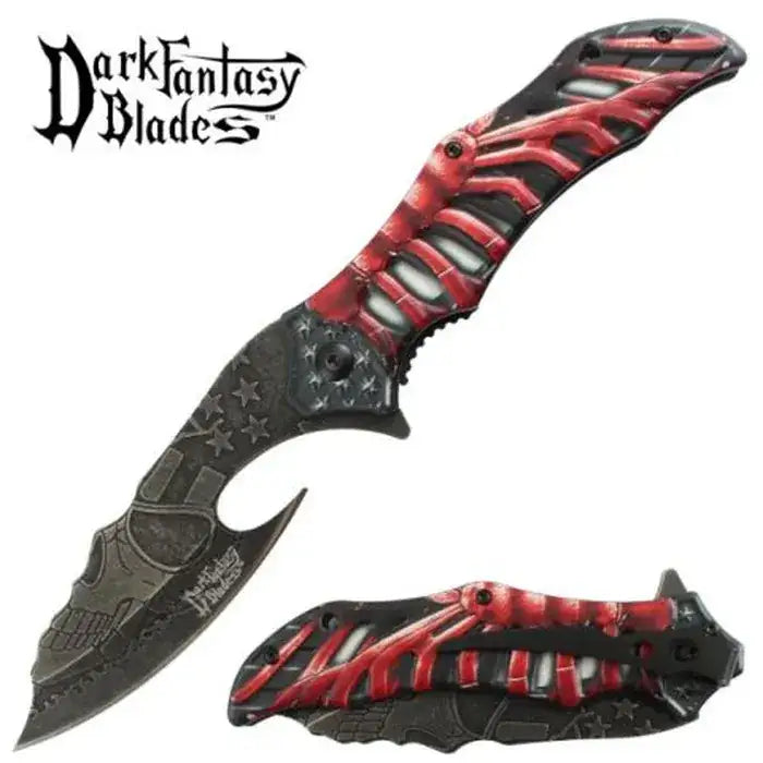 Dark Fantasy Foldekniv – Skelleton Design Med Stonewash Blad - Game-On.no