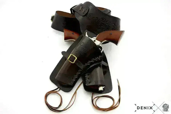 Denix - 2stk Western Lærhylstere til Revolver med Belte - Dobbel - Game-On.no