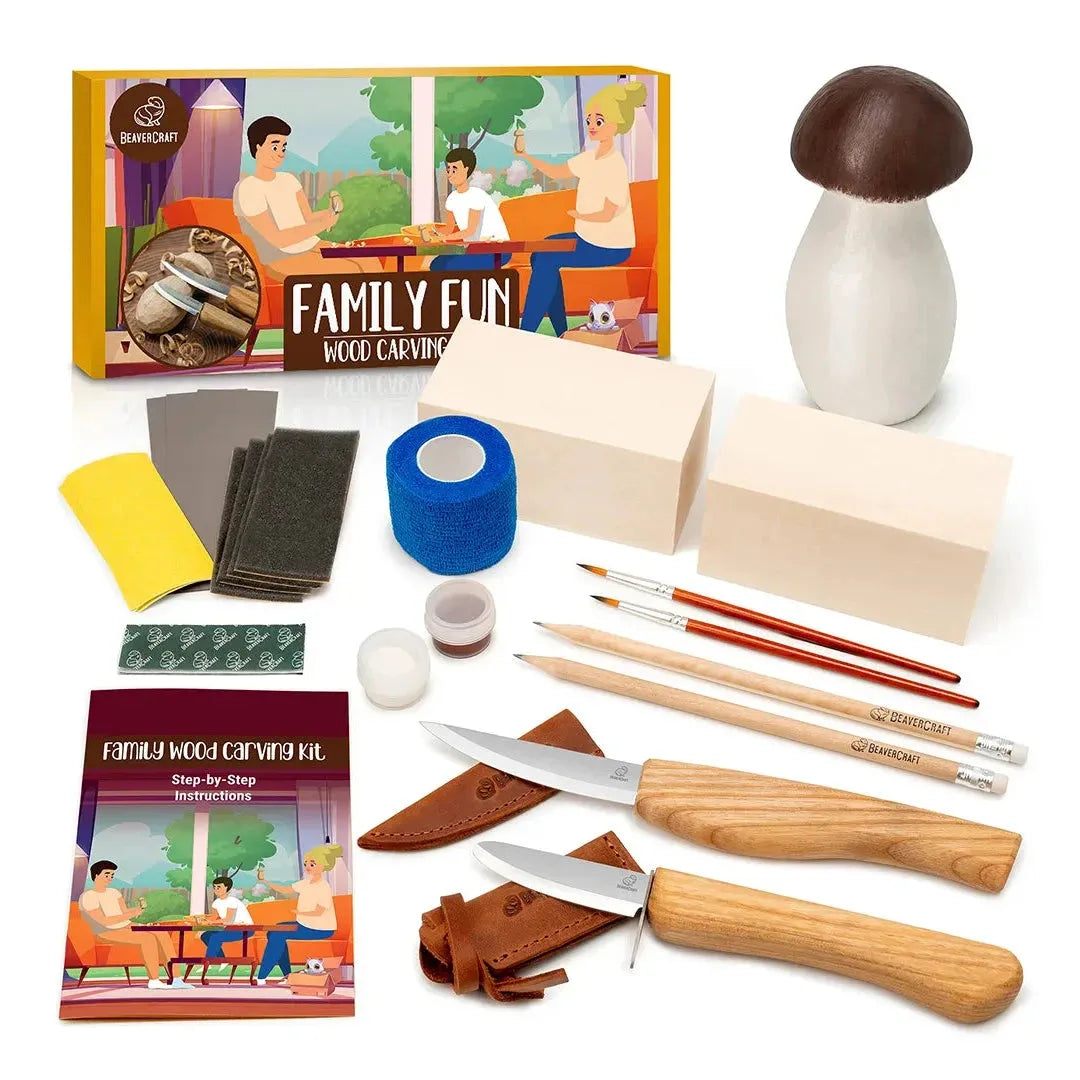 DIY09 Familie Treskjæresett - 2stk Kniver - Alt du trenger inkludert! - Game-On.no