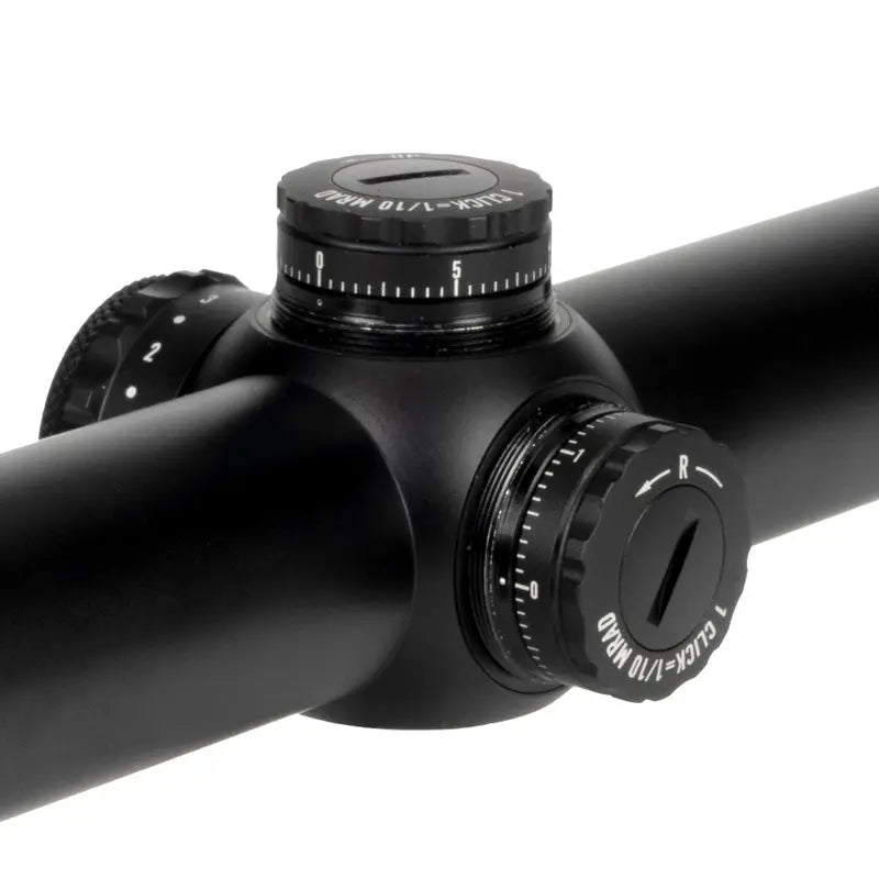 Element Helix HD 1-8x24 LPVO, nærbilde av tårn og belysningsskive
