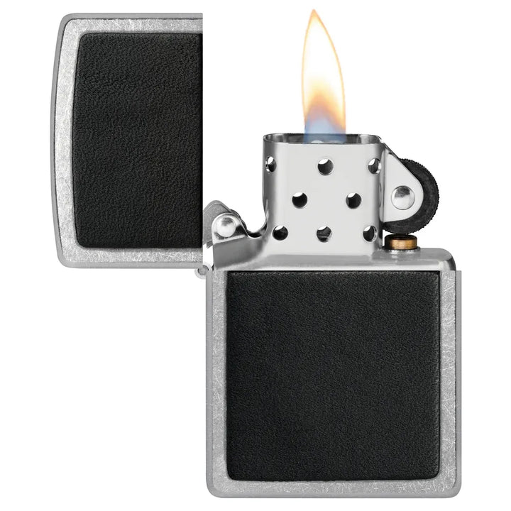 Zippo - Black Leather Emblem - Street Chrome Lighter - Game-On.no