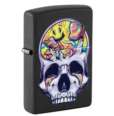 Zippo Lighter - Blacklight Skull Design - Matt Svart Lighter - Game-On.no