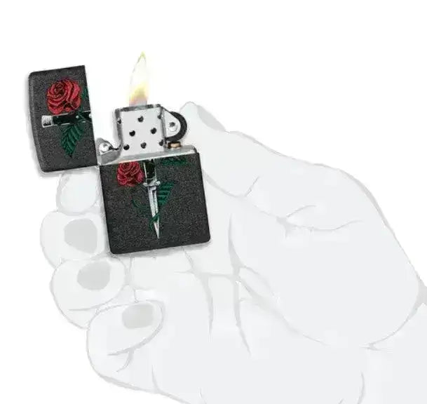 Zippo Lighter - Rose og Dolk Motiv - Game-On.no