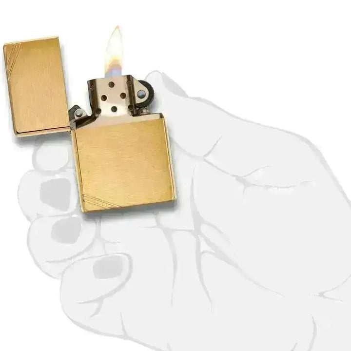 Zippo Lighter - Vintage 1935 Børstet Messing Riller - Game-On.no