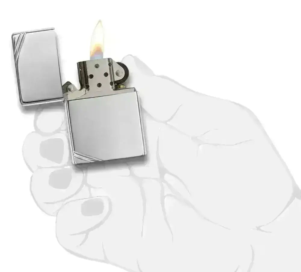 Zippo Lighter - Vintage Høypolert Krom med Skråstreker - Game-On.no